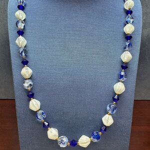 NWT Elegant Blue and Cream Beaded Necklace